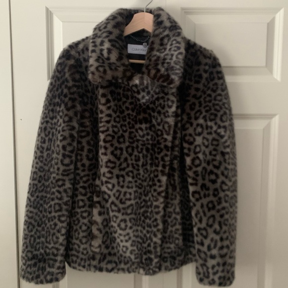 Calvin Klein Leopard Faux Fur Jacket - Picture 1 of 8